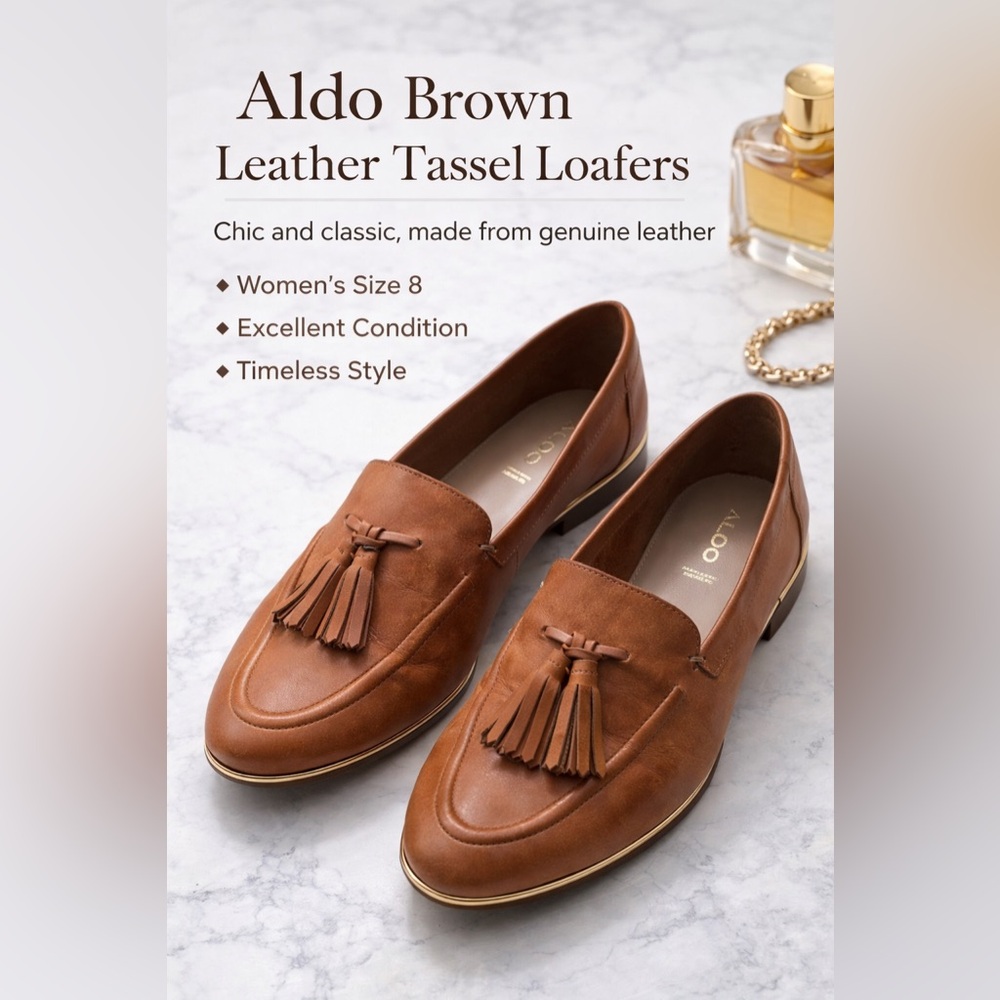 Aldo Tan Leather Tassel Loafers for Women